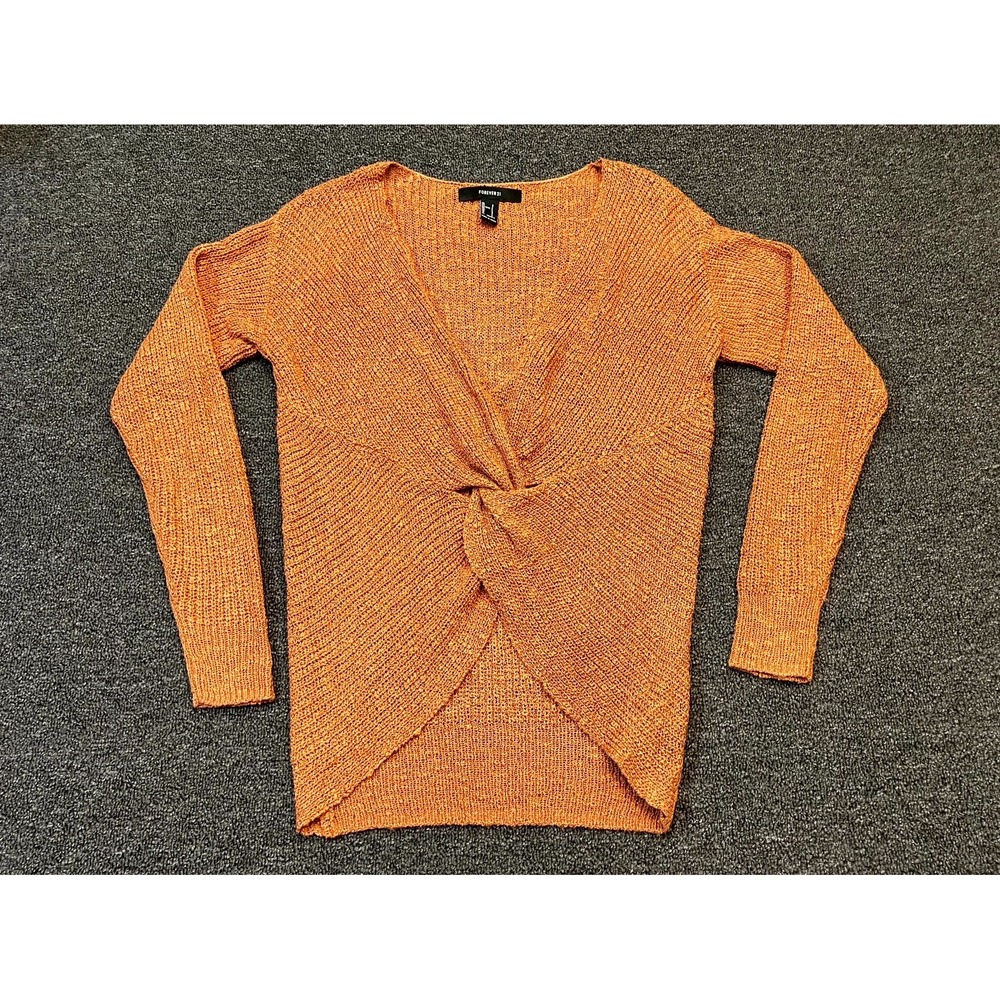 Forever 21 Knit Sweater Womens S Orange Long Sleeve Stylish Front Twist Detail